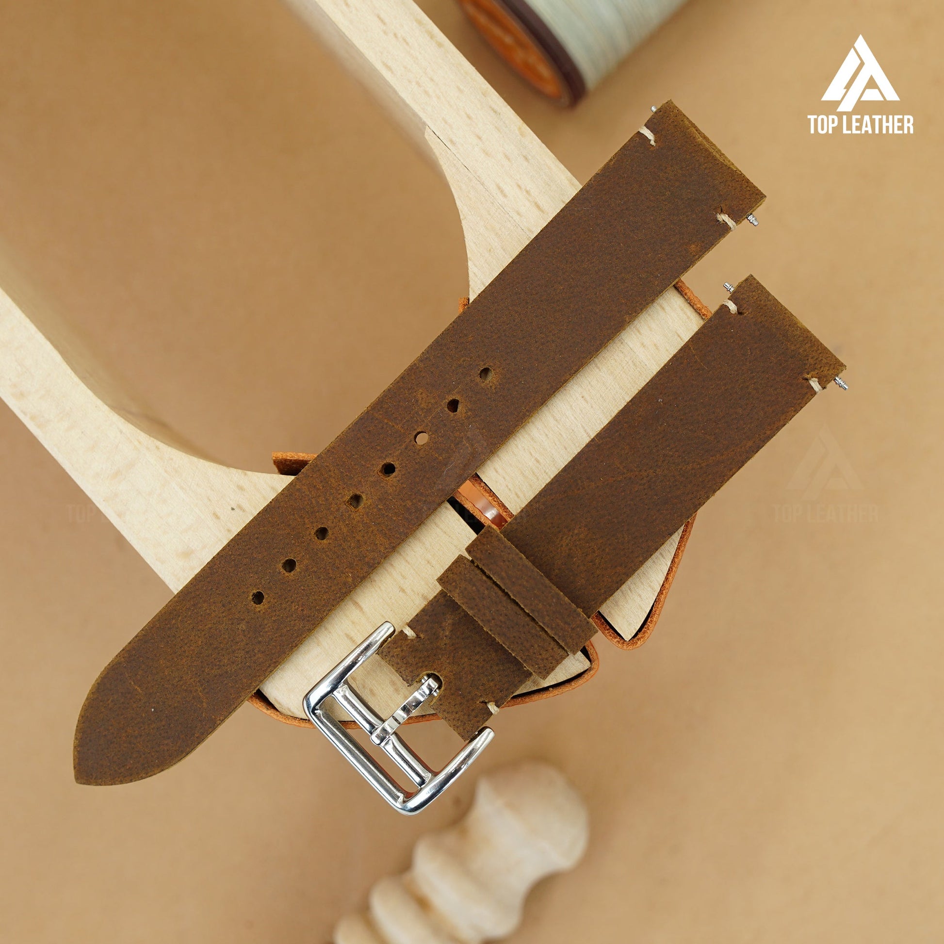 TopLeather Waxed Leather Watch Strap – Compatible with Apple Watch & Samsung Galaxy Watch (Chocolate Brown)
