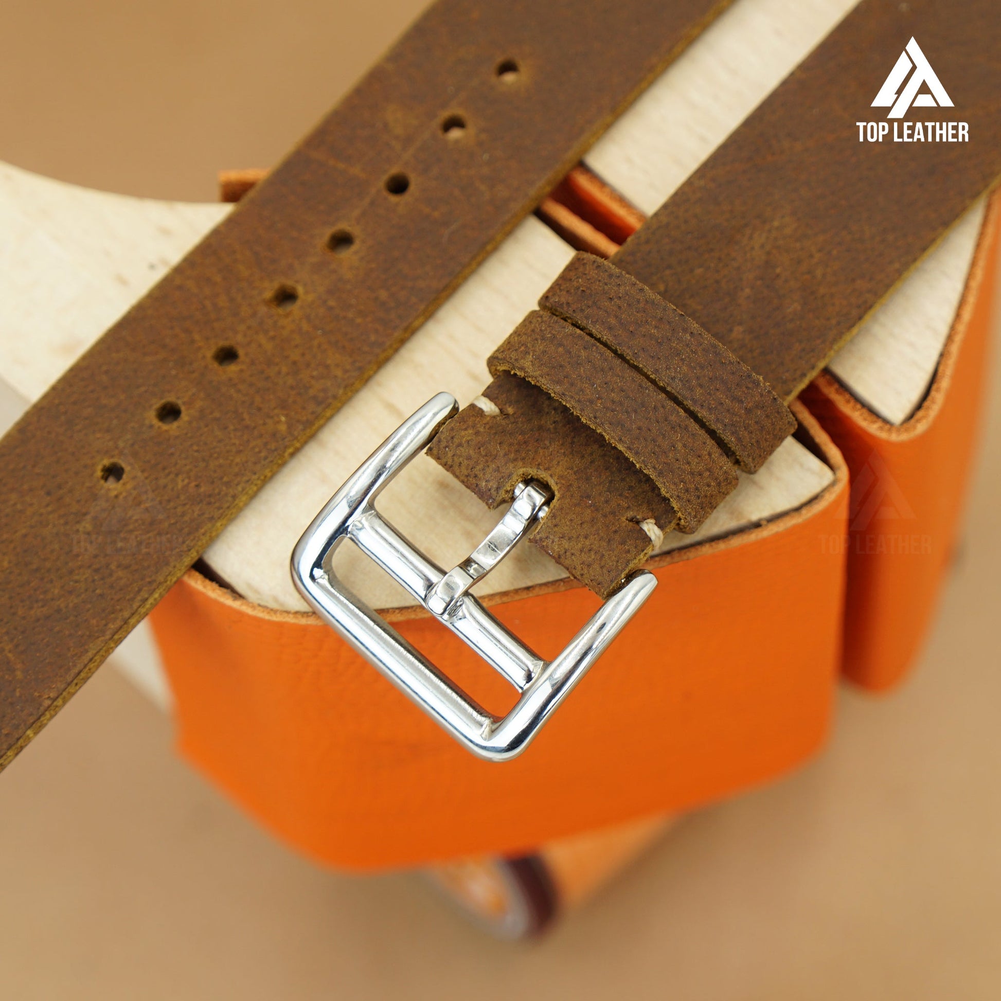 TopLeather Waxed Leather Watch Strap – Compatible with Apple Watch & Samsung Galaxy Watch (Chocolate Brown)