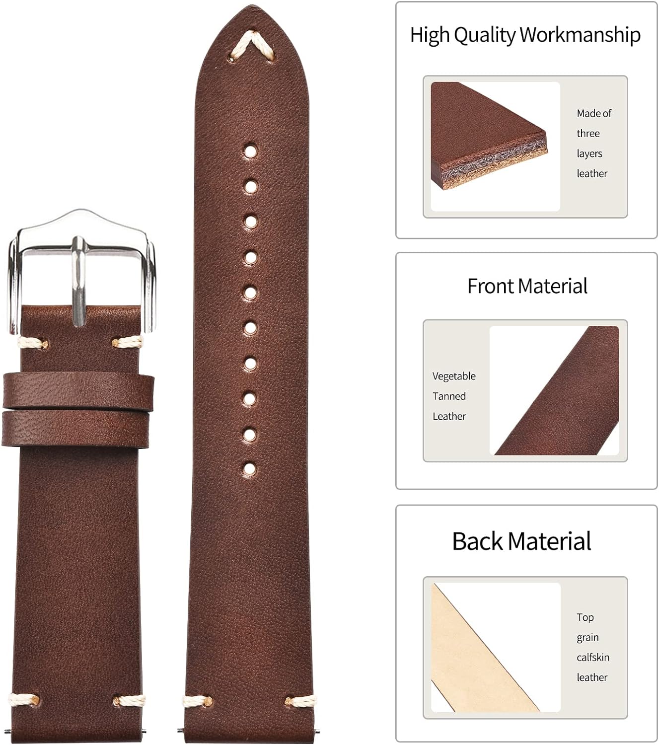 Leather Watch Bands For Men Vintage Watch Straps For Women Crazy Horse/Oil Wax/Suede/Vegetable-Tanned Leather Replacement Watchband 18mm 19mm 20mm 22mm