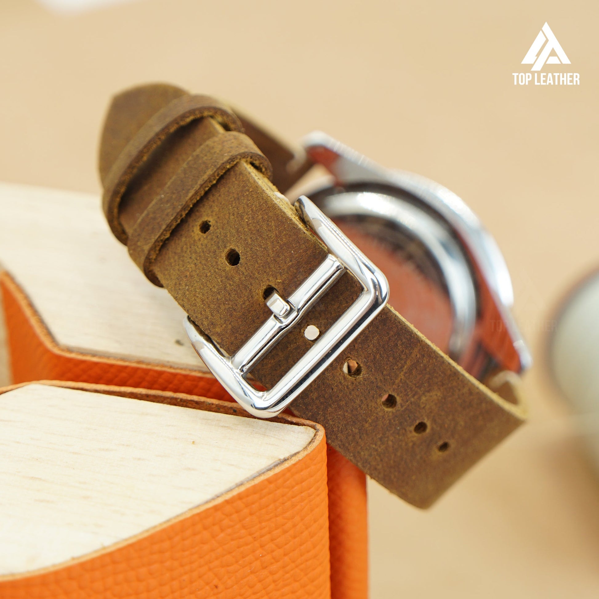 TopLeather Waxed Leather Watch Strap – Compatible with Apple Watch & Samsung Galaxy Watch (Chocolate Brown)
