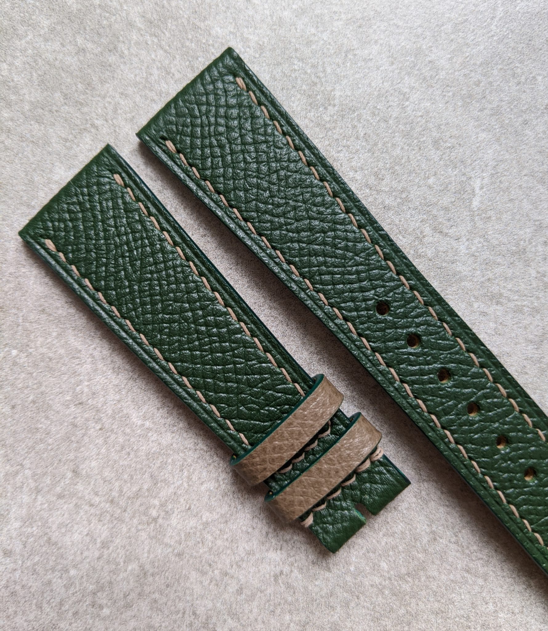 Epsom Calfskin Watch Strap - Forest Green & Taupe