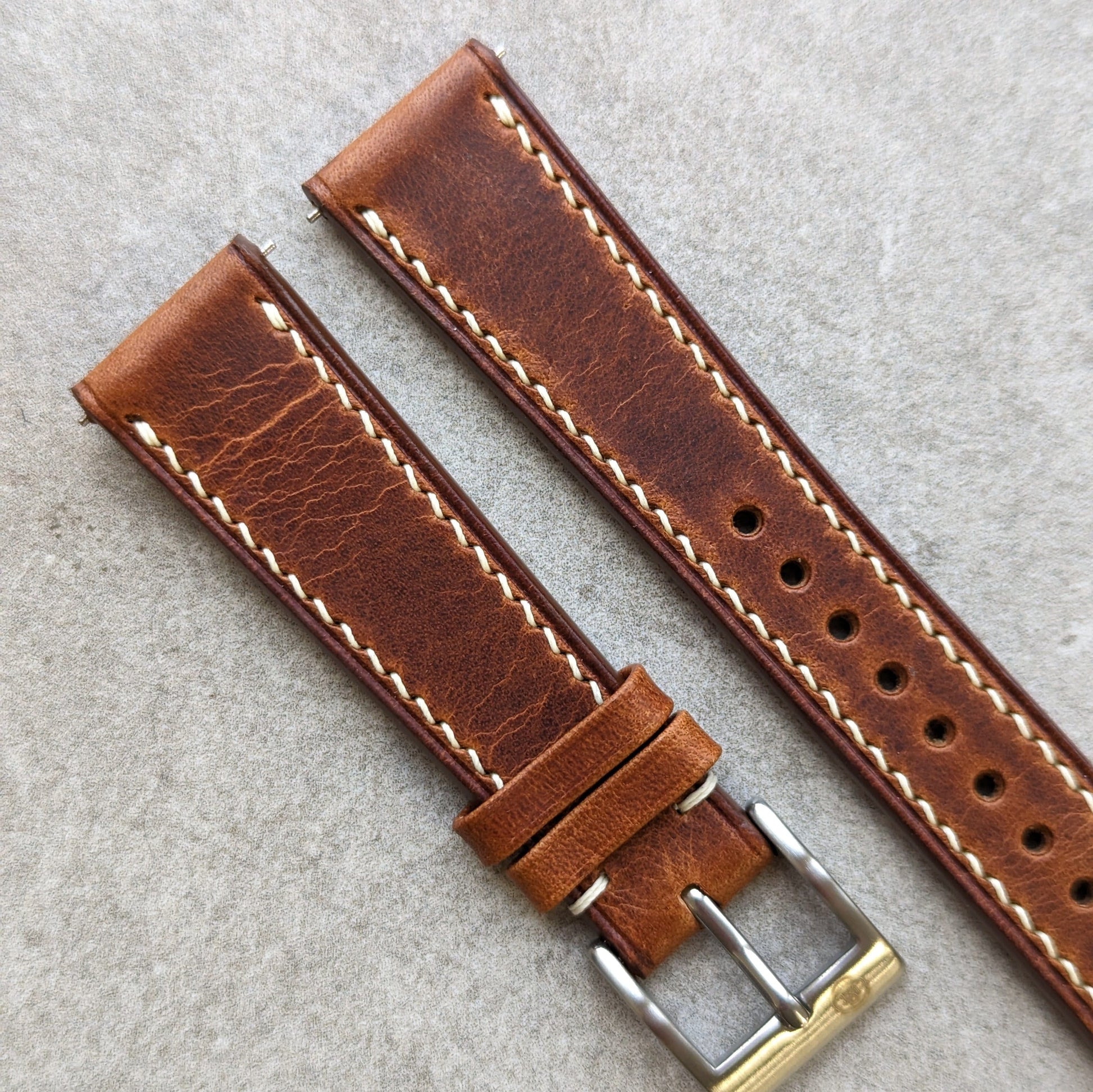 Badalassi Wax Watch Strap W/Cream stitching - Tan Brown - RTW