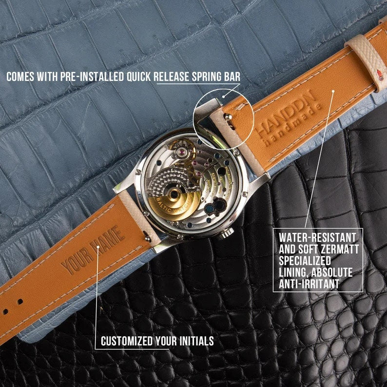 Tricolor Sesame Epsom Leather Watch Strap, Tricolor Sesame Epsom Handmade Watch Strap, Epsom Strap Watch 16mm 18mm 19mm 20mm 21mm