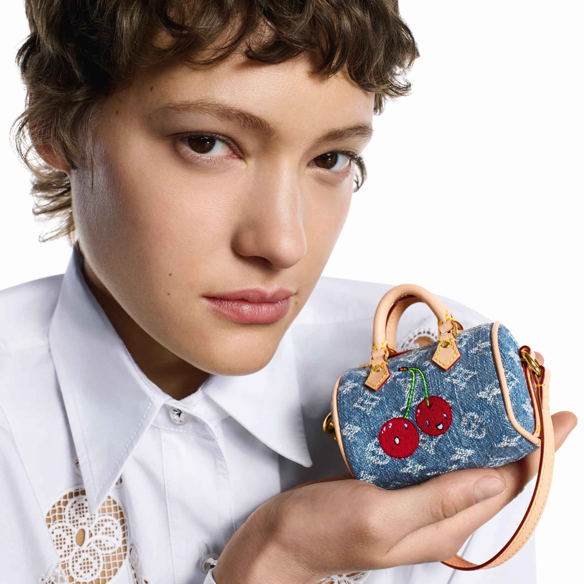 LV x TM Micro Speedy Denim Cerise Bag Charm